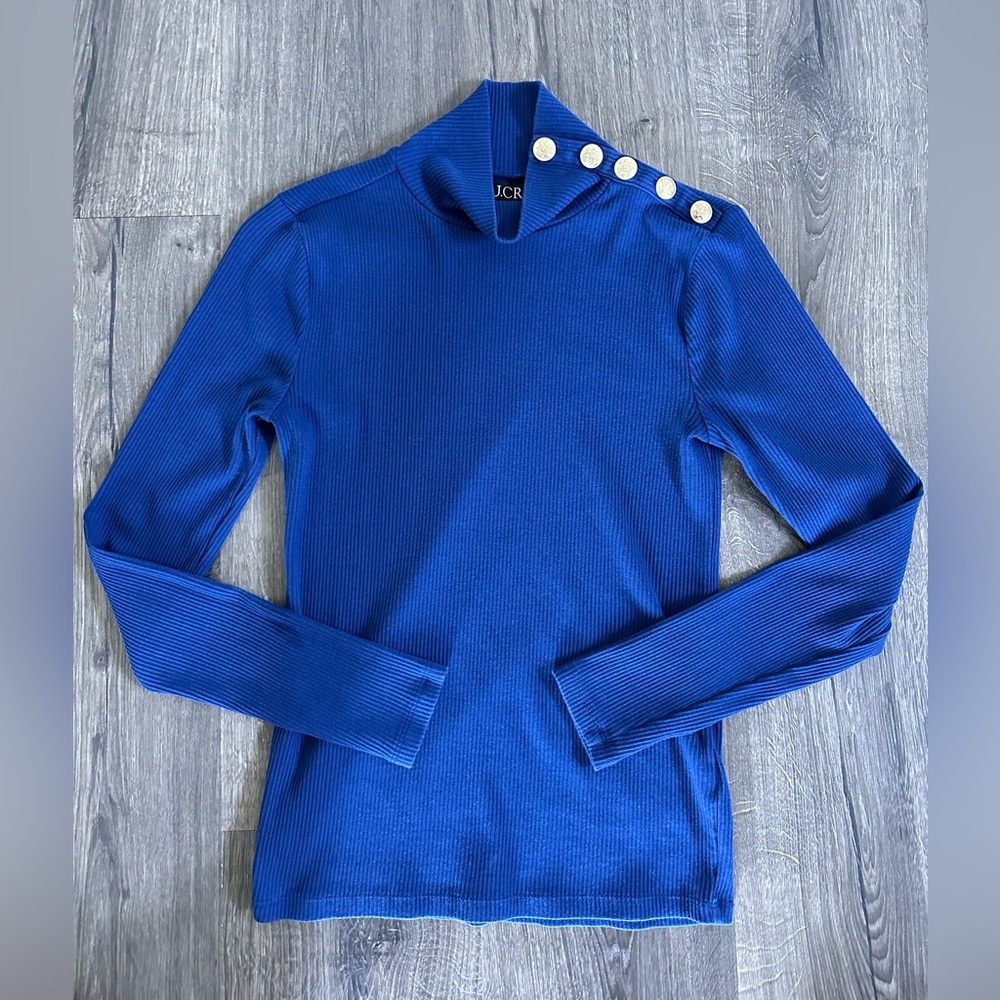 J.Crew Vintage rib turtleneck with buttons  in blue